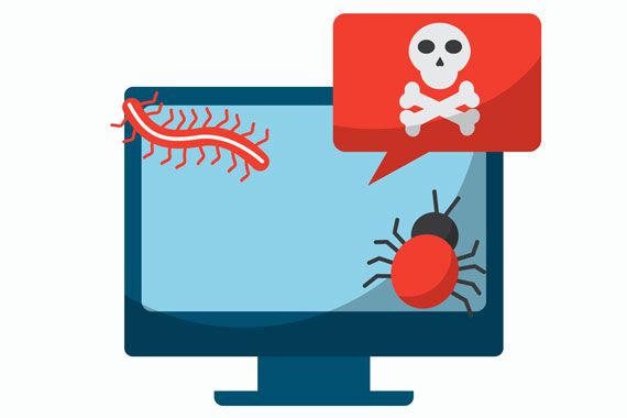 Illustration d'un écran d'ordinateur infecté par un virus informatique.