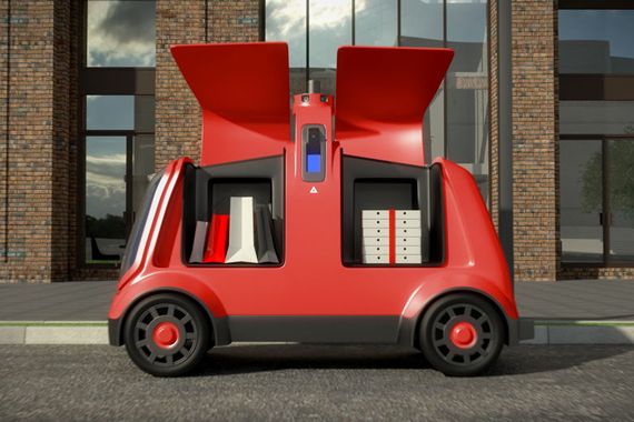 Concept d'une voiture autonome qui fait de la livraison.