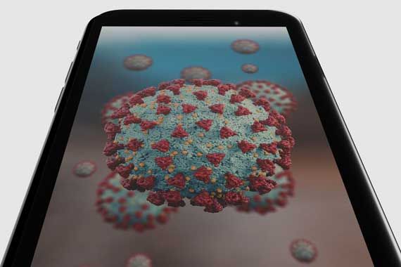 L'image d'un coronavirus sur l'écran d'un téléphone intelligent.